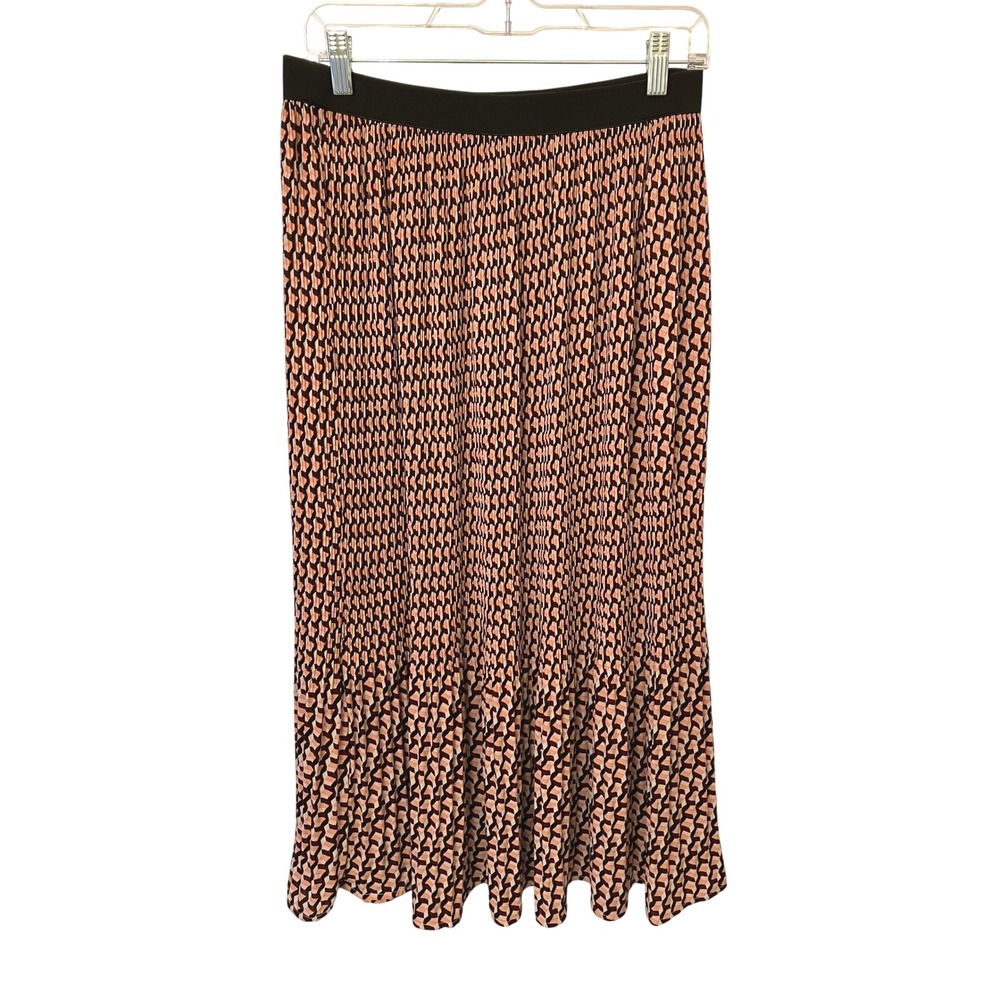 Adrianna Papell Pleated Pull On Elastic Waist Geometric Print Maxi Skirt Sz Med